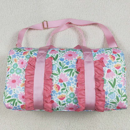 Kids Girls Bags Pink Ruffle Floral Print Gym Duffle Bags BA0290 7.9