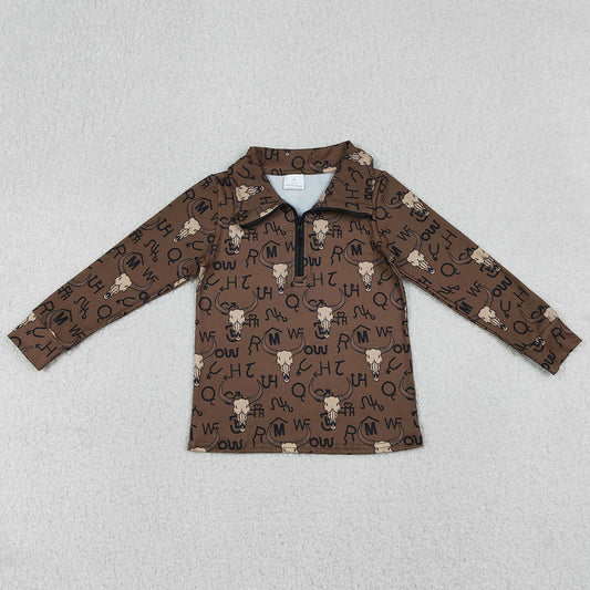 Baby Boys T-shirts Long Sleeve Western Bull Skulls Zipper Pullovers Top BT1597 12.20