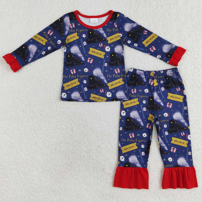 Baby Girls Pajamas Christmas Train Tee Shirt Pants Pajamas Kids Sibling Clothing Boys Sets GLP1314