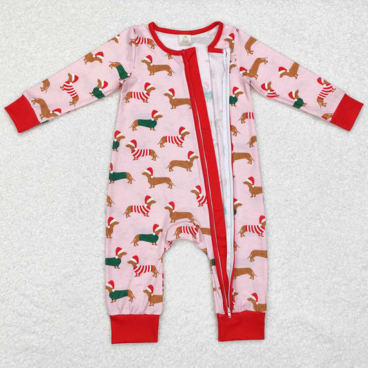 Baby Infant Girls Rompers Pink Christmas Dogs Bamboo Zip Rompers LR1081