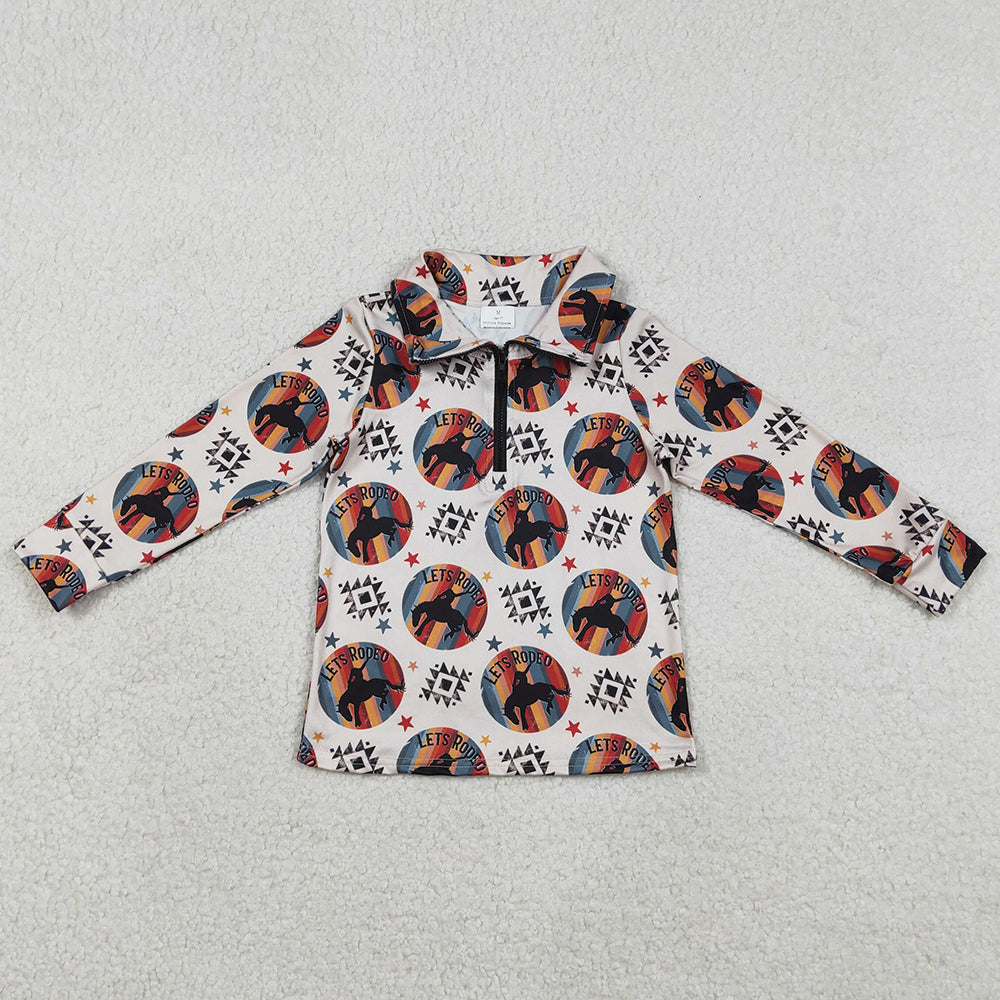 Baby Boys Clothes Long Sleeve Aztec Horse Rodeos Western Zipper Pullovers Top BT1598 1.1