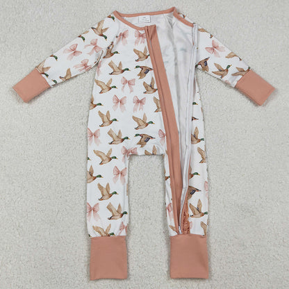 Baby Girls Rompers Ducks Bows Plaid Ruffle Zipper Footie Rompers LR2545 10.1