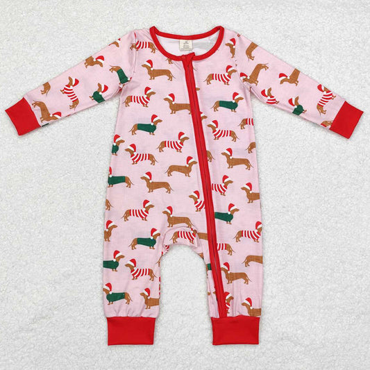 Baby Infant Girls Rompers Pink Christmas Dogs Bamboo Zip Rompers LR1081