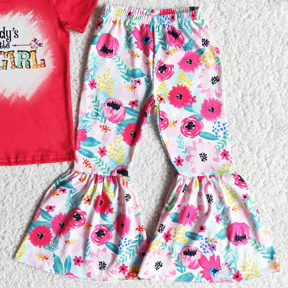 Wholesale Baby Girl Clothes Flower Print Fashion Little Girl Clothing Bell Bottom Outfit B1-26