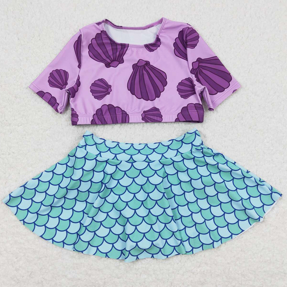 Baby Infant Girls Swimsuits Short Sleeve Shirt Skirt 2pcs Swimsuits S0222