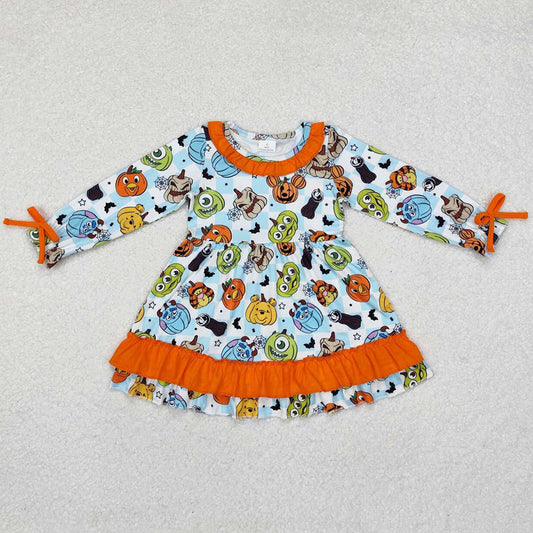 Baby Girls Dress Pumpkin Halloween Ruffle Knee Length Dresses GLD0791