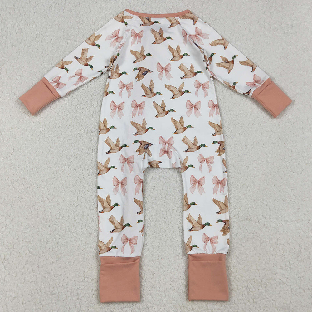 Baby Girls Rompers Ducks Bows Plaid Ruffle Zipper Footie Rompers LR2545 10.1
