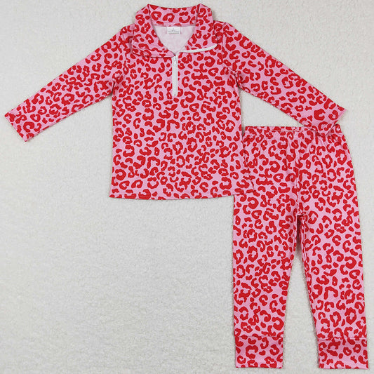 Baby Girls Clothes Toddler Valentines Pink Leopard Zip Pullover Tops Pants Sets GLP1093