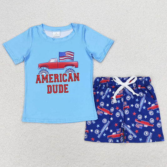 Baby Boys Clothes American Dude 4th Of July Tee Shorts Clothes Sets BSSO0823