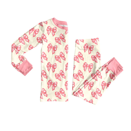 Preorder(moq 5) Baby Girls Pink Bows Top Pants Lounge Wear Pajamas Sets 8.14