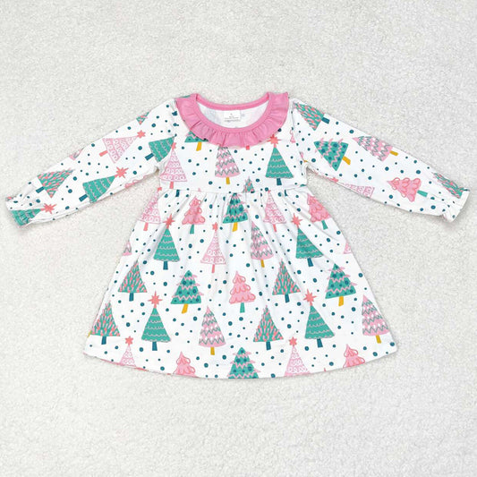 Baby Girls Dress Pink Christmas Colorful Trees Knee Length Dresses GLD0540