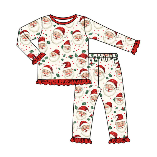 Preorder (moq 8)Baby Girls Santa Holly Top Ruffle Pants Christmas Pajamas Sets 9.22