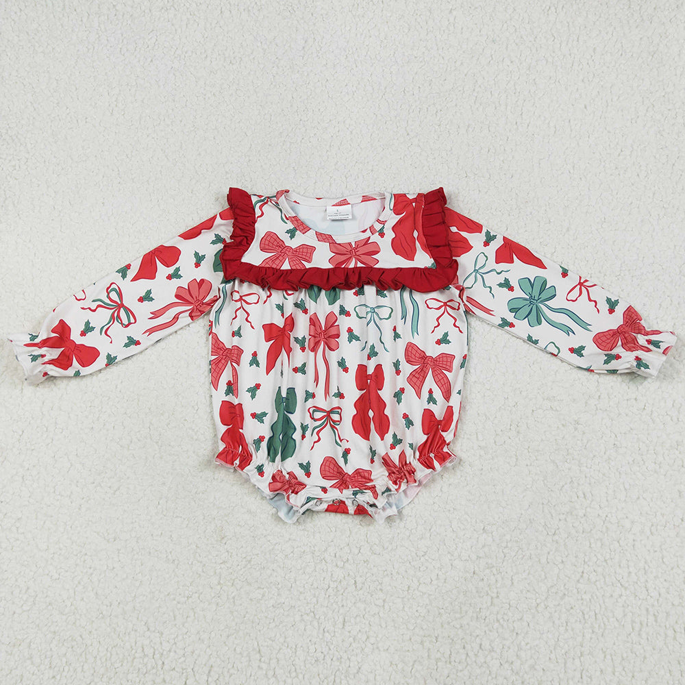 Baby Girls Rompers Christmas Red Green Bows Ruffle Rompers LR2209 6.24
