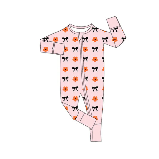 Preorder(moq 5)Baby Infant Girls Long Sleeves Flowers Bows Zipper Rompers 7.31