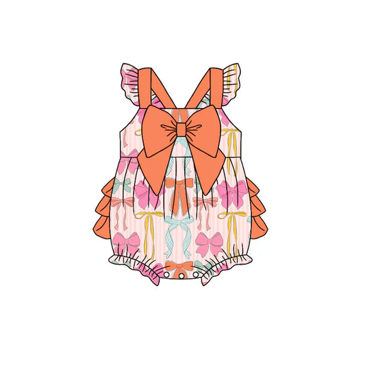 Preorder moq 5 Baby Girls Flutter Sleeves Colorful Bows Ruffle Rompers 4.17