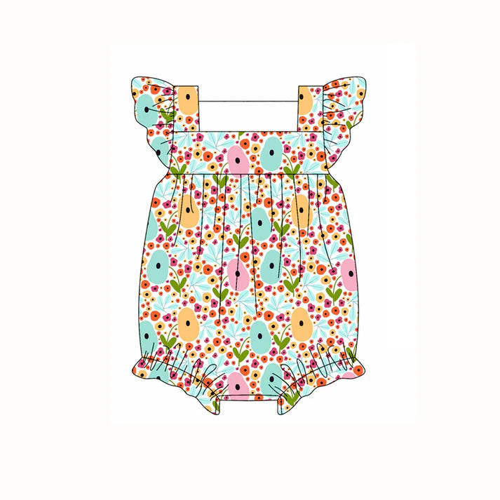 Preorder moq 5 Baby Girls Flutter Sleeves Colorful Floral Ruffle Rompers 4.17