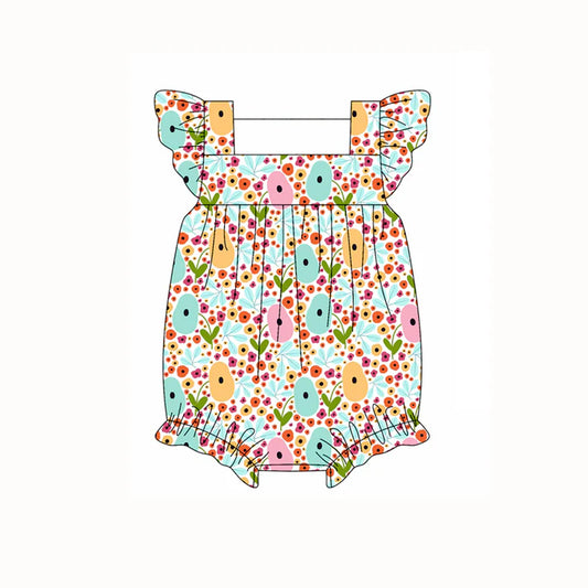 Preorder moq 5 Baby Girls Flutter Sleeves Colorful Floral Ruffle Rompers 4.17