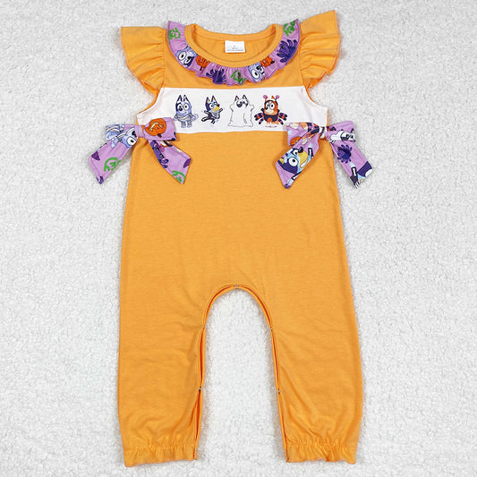 Baby Infant Girls Rompers Dog Halloween Bows Flutter Sleeve Rompers SR1796