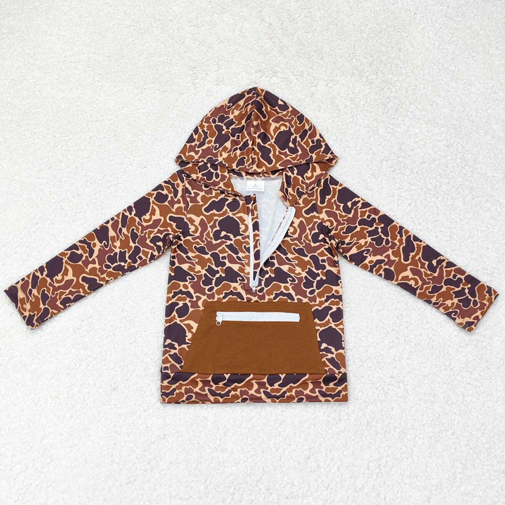 Baby Boys Hoodies Top Brown Camo Hooded Zip Fall Pullovers Tops BT0746