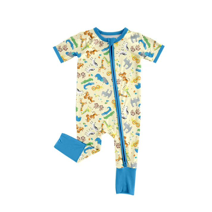 Preorder (moq 5)Baby Boys Animals Zoo Two Way Zip Convertible Rompers 12.1