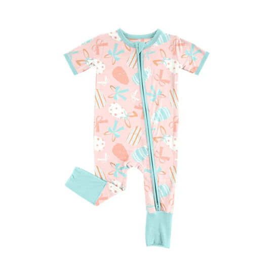 Preorder (moq 8)Baby Boys Bows Eggs Easter Zipper Footie Rompers 9.17