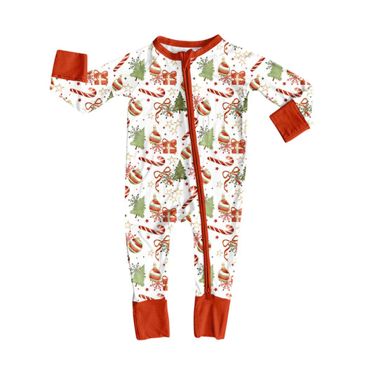 Preorder(moq 5)Baby Boys Christmas Gifts Candy Cane Zipper Footie Rompers 8.7