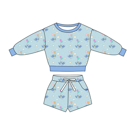 Preorder(moq 5) Baby Boys Blue Birds Balloons Long Sleeve Pockets Shorts Clothes Sets 10.27
