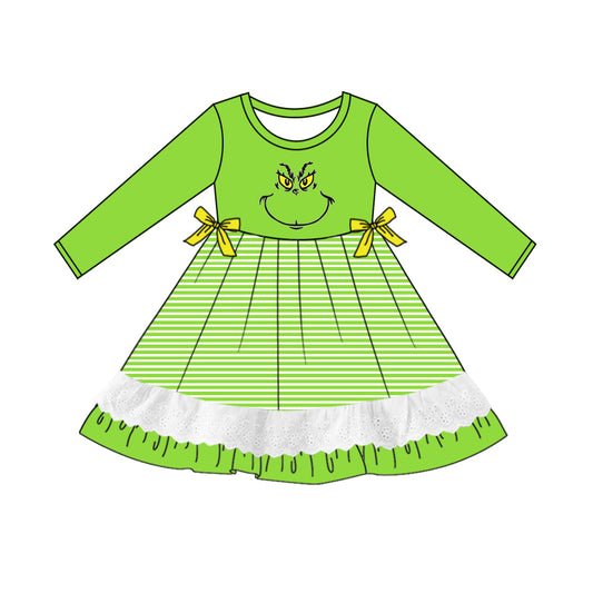 Christmas Baby Girls Dress Green Long Sleeve Knee Length Dresses Preorder MOQ 5