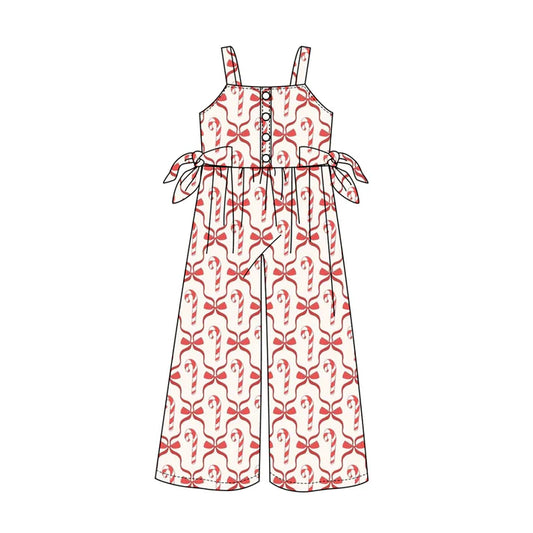 Preorder (moq 5)Baby Girls Strap Pink Bows Candy Cane Plaid Button Pant Jumpsuits 6.14