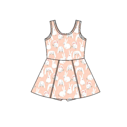 Preorder (moq 5)Baby Girls Pink Rabbits Plaid Easter Shorts Knee Length Dresses 12.4