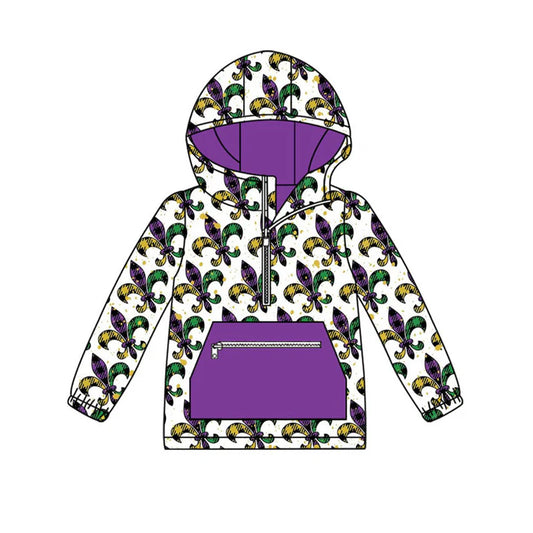 Preorder (moq 8)Baby Boys Anchors Checked Pocket Zipper Mardigras Hoodies Top 9.10
