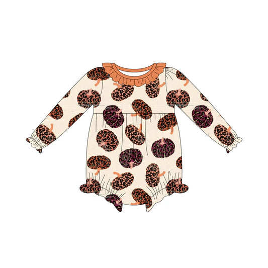 Preorder(moq 5)Baby Girls Leopard Pumpkins Plaid Ruffle Rompers 7.26