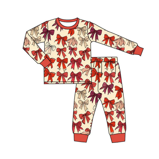 Preorder(moq 5) Baby Girls Colorful Bows Plaid Top Pants Valentine Pajamas Sets 10.4