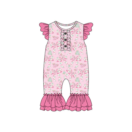 Preorder (moq 5)Baby Girls Pink Bows Flutter Sleeve Rompers 6.9