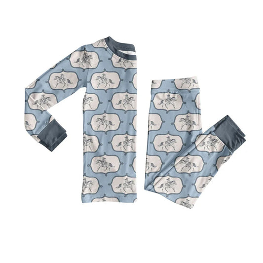 Preorder (moq 8)Baby Girls Horse Rodeos Checked Top Pant Western Pajamas Sets 9.8
