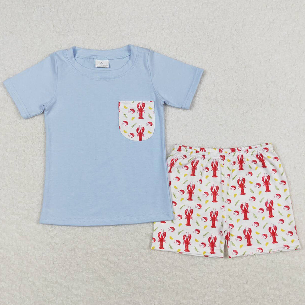 Baby Boys Clothes Blue Pocket Shirt Crawfish Shorts Summer Sets BSSO0648