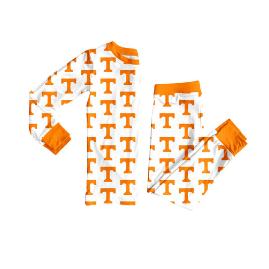 Preorder (moq 5)Baby Girls Long Sleeves Team Orange T Plaid Top Pants Pajamas Set 7.12