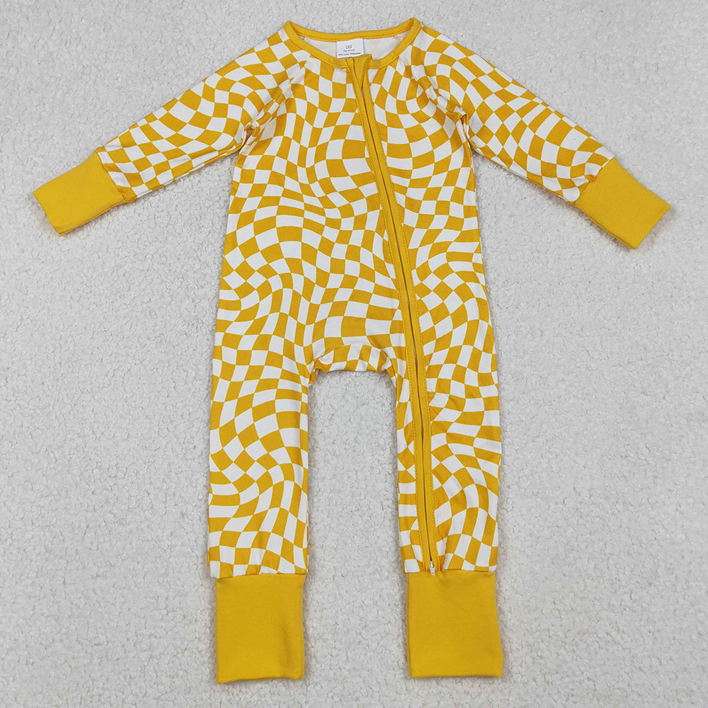 Baby Infant Boys Rompers Yellow Checkered Zip Footie Long Sleeve Rompers LR1089 10.1