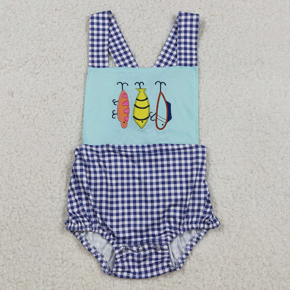 Baby Boys Rompers Embroidery Fishing Checked Strap Hunting Rompers SR3413 12.10