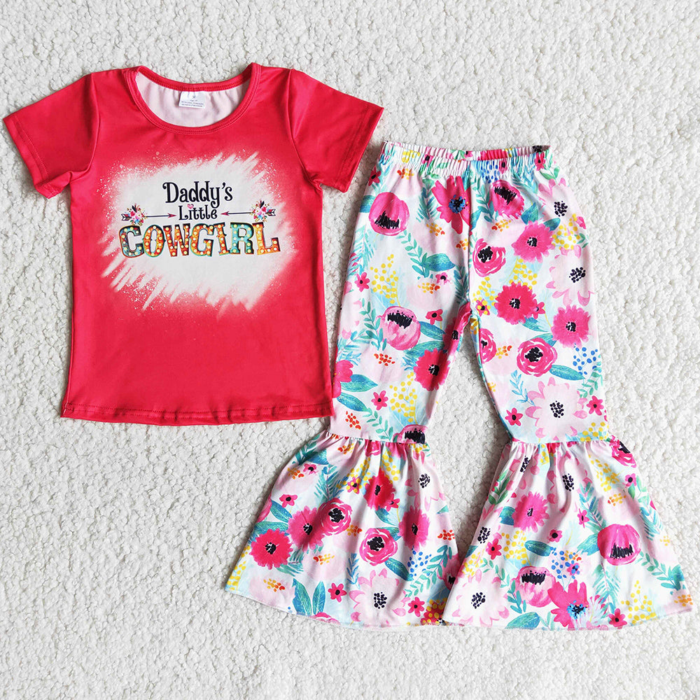 Wholesale Baby Girl Clothes Flower Print Fashion Little Girl Clothing Bell Bottom Outfit B1-26