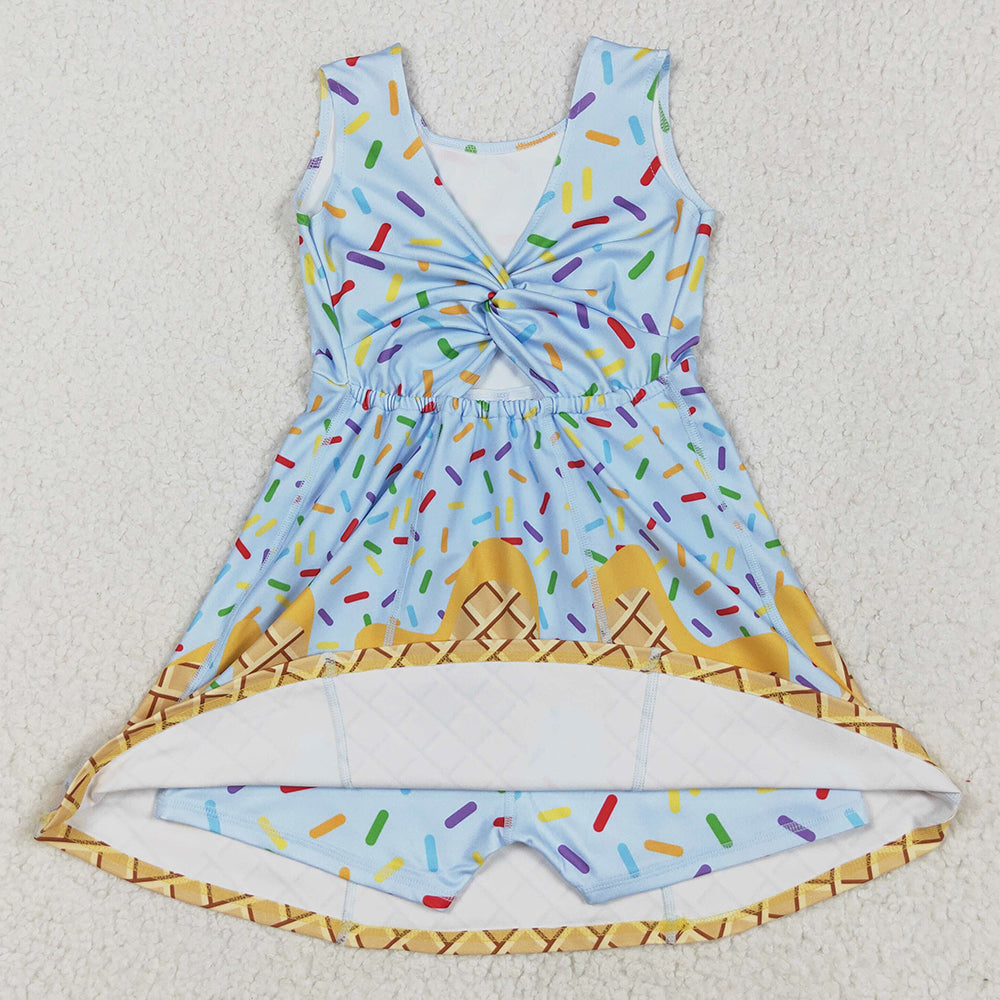 Baby Girls Dress Blue Ice-cream Drip Yoga Skort Knee Length Dresses GSD2415 5.10