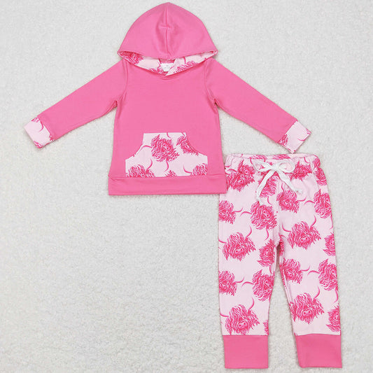 Baby Girls Clothes Western Cows Hooded Top Pants Sets GLP0906