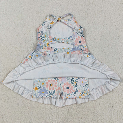 Baby Girls Dress Aqua Strap Floral Yoga Ruffle Knee Length Dresses GSD2281 5.10