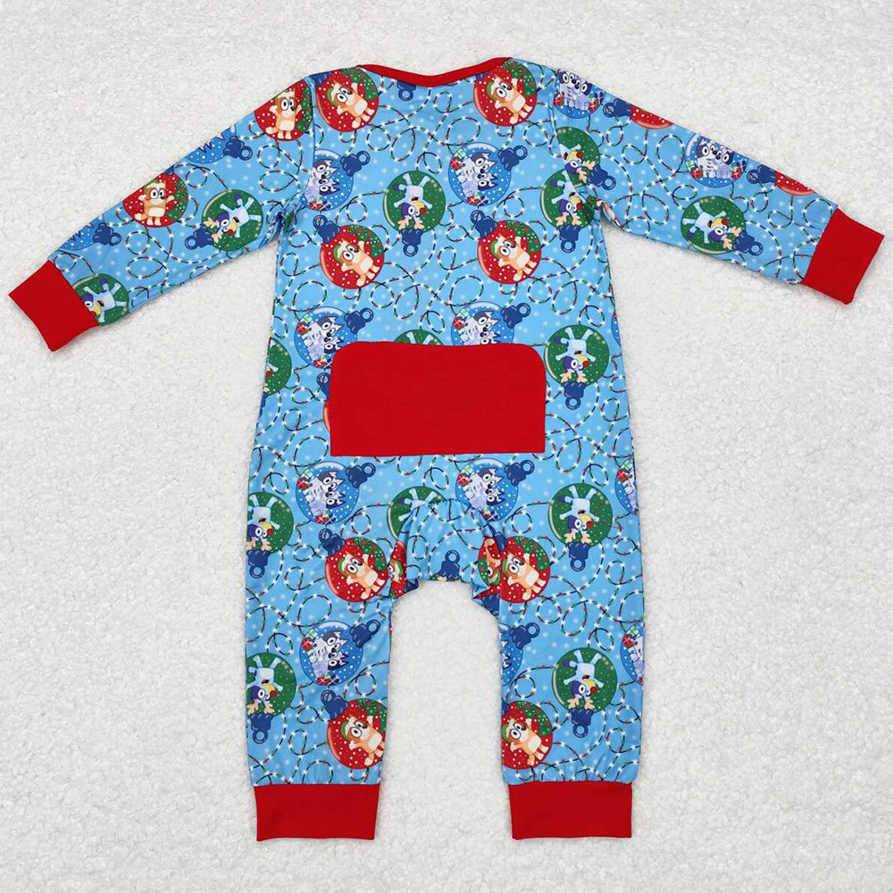 Baby Infant Girls Rompers Christmas Dogs Long Sleeve Zip Rompers Sibling Clothing LR1314