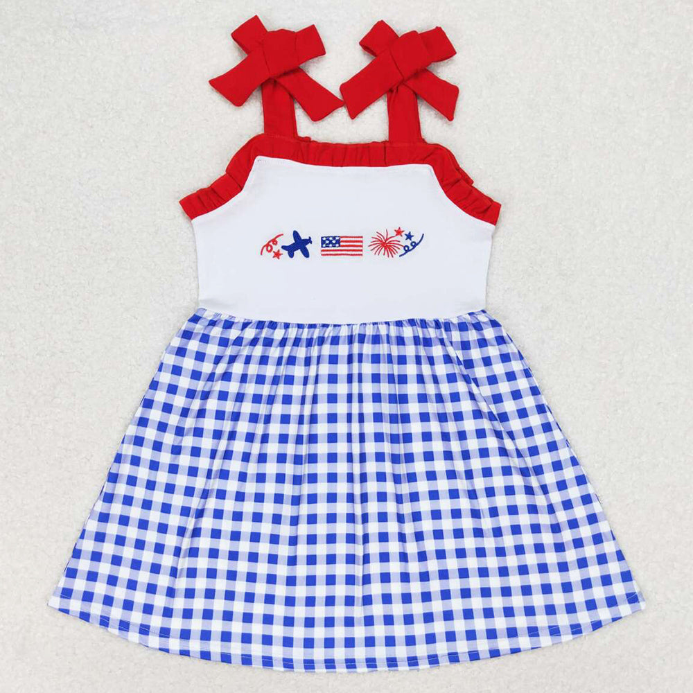 Baby Girls Dress 4th Of July Flag Red Straps Knee Length Dresses GSD0827