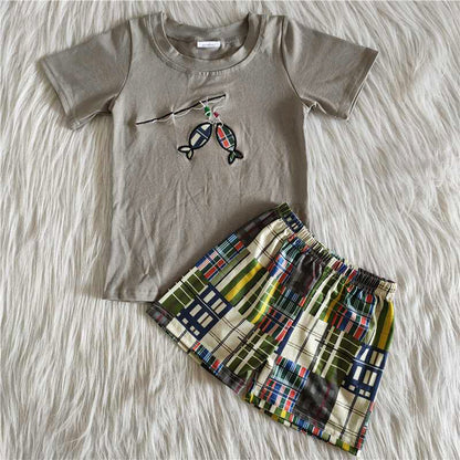 Boutique Baby Girls Clothes Fishing Embroidery Boys Summer Clothes Girls Outfits B3-15 3.19