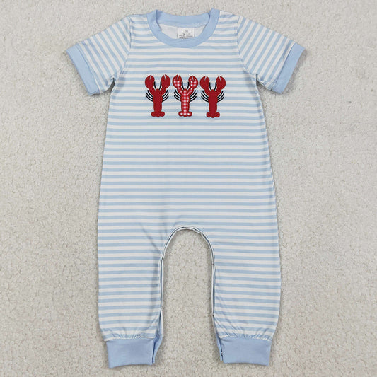 Baby Boys Rompers Embroidery Crayfishes Grey Stripe Footie Rompers SR3333 12.10