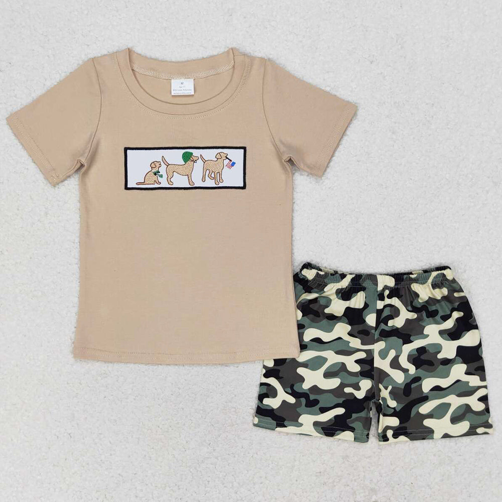 Baby Boys Clothes Dog Flag Short Sleeve Shirt Green Camo Shorts Clothes Sets BSSO0720