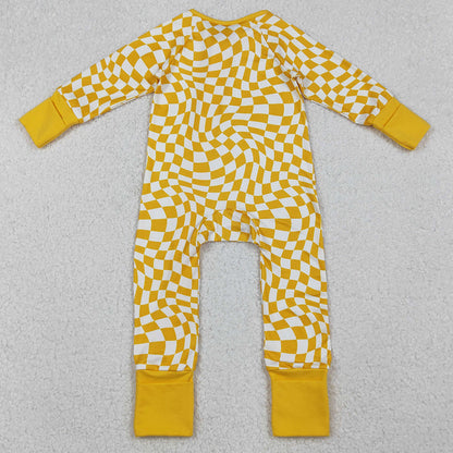 Baby Infant Boys Rompers Yellow Checkered Zip Footie Long Sleeve Rompers LR1089 10.1