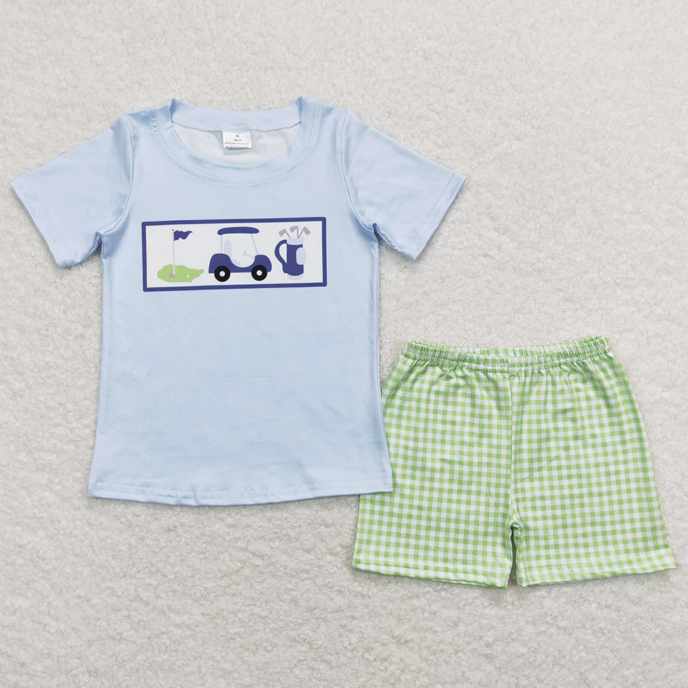 Baby Boys Clothes Golf Hole In One Shirt Checkered Shorts Summer Sets BSSO0697